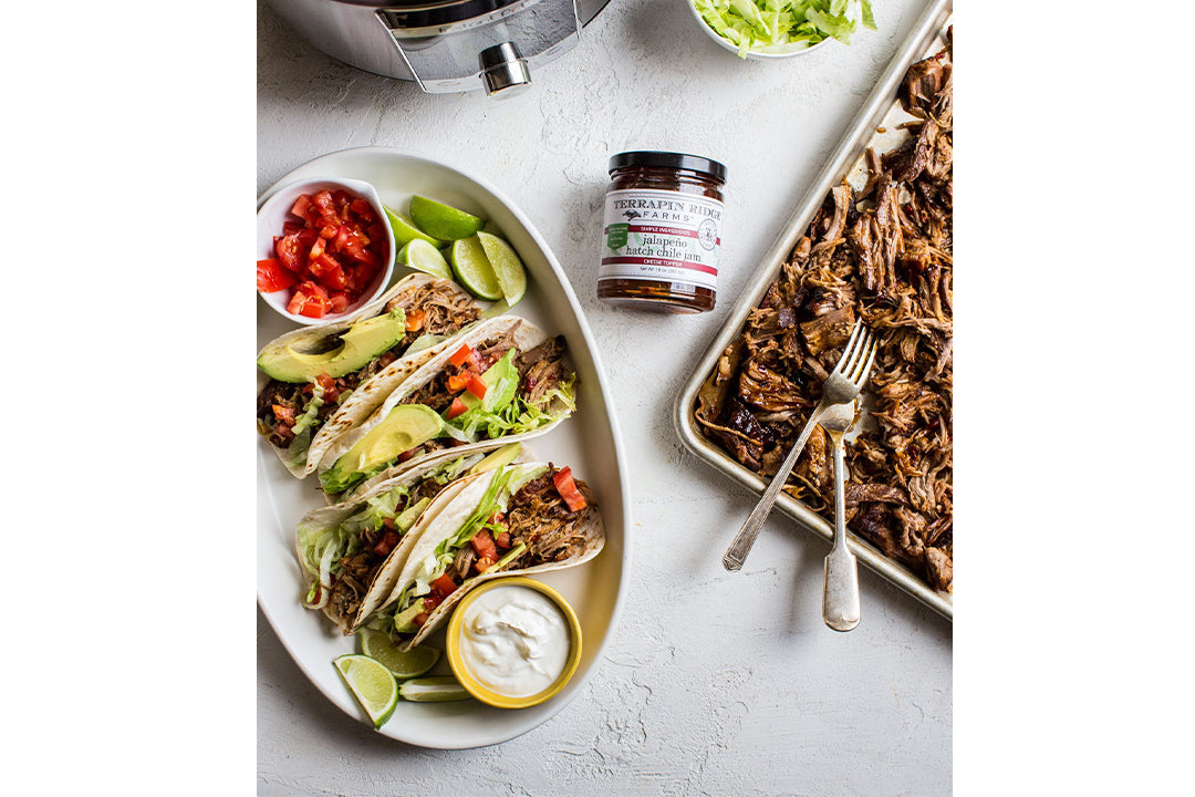 Jalapeno Hatch Chile Pork Tacos with Terrapin Ridge Farms Jalapeno Hatch Chile Jelly Jalapeno Hatch Chile Pork Tacos with Terrapin Ridge Farms Jalapeno Hatch Chile Jelly